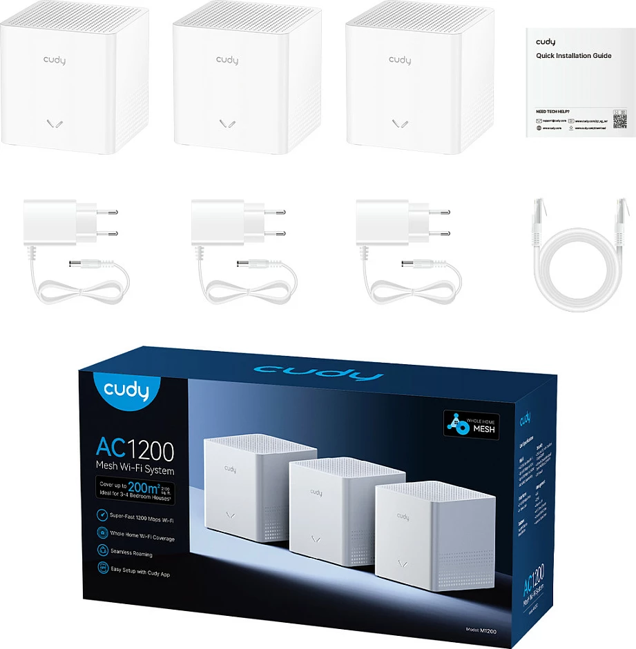 Mesh system Cudy M1200 3-pack, Wi-Fi 5, dual-band, i bardhë