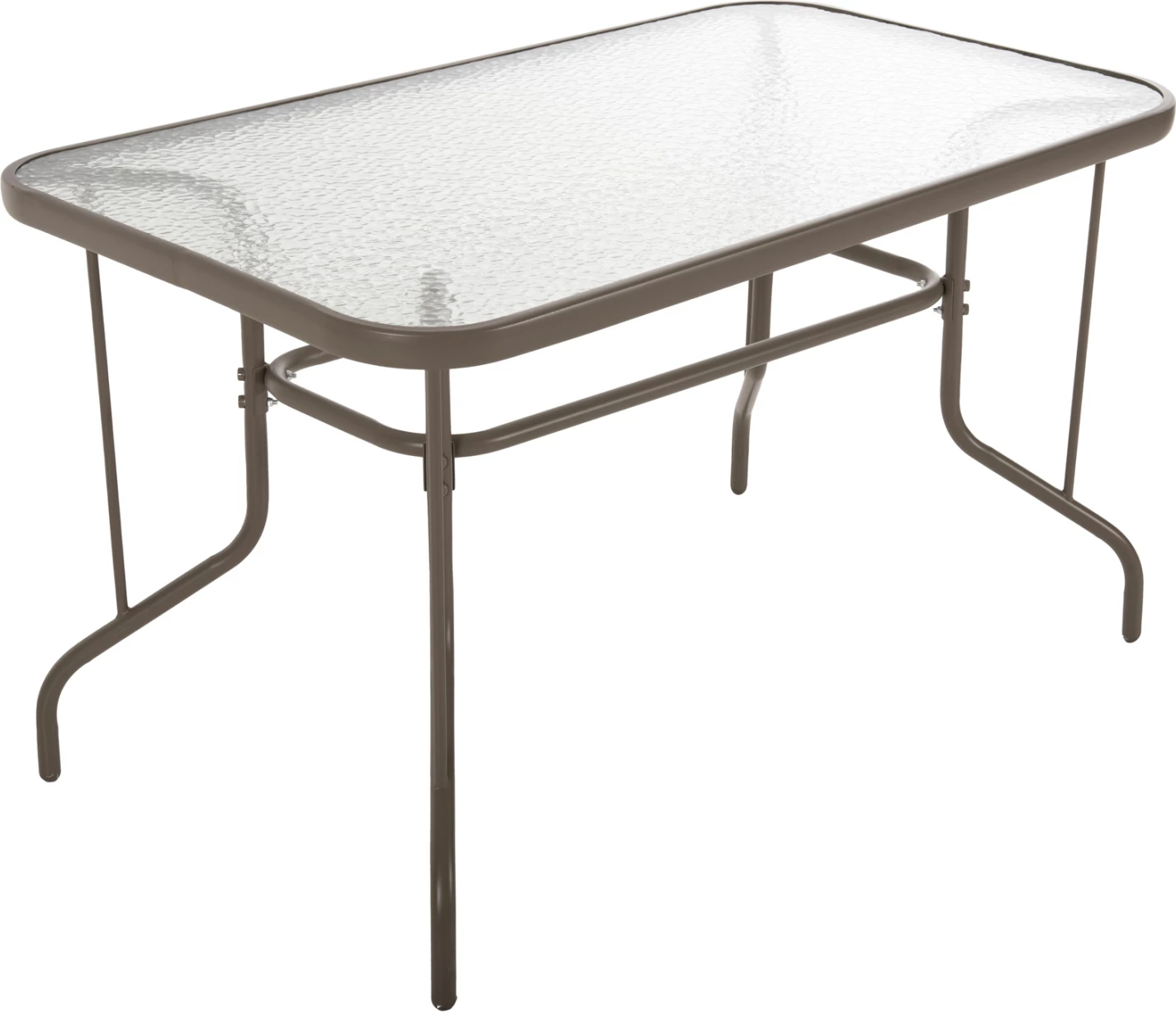 Tavolinë metalike për jashtë ADAM, ngjyrë shampanjë, me sipërfaqe xhami të forcuar, 120x70x71H cm