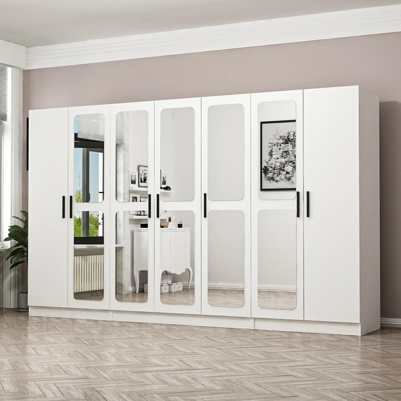 Dollap i bardhë me pasqyra, Skye Decor, 315x190x52 cm