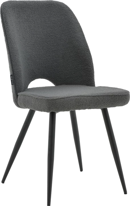 Tavolinë me karrige Gustas-Renish, 5 copë, gur i bardhë sinterizuar, bouclé gri, 120x60x75cm