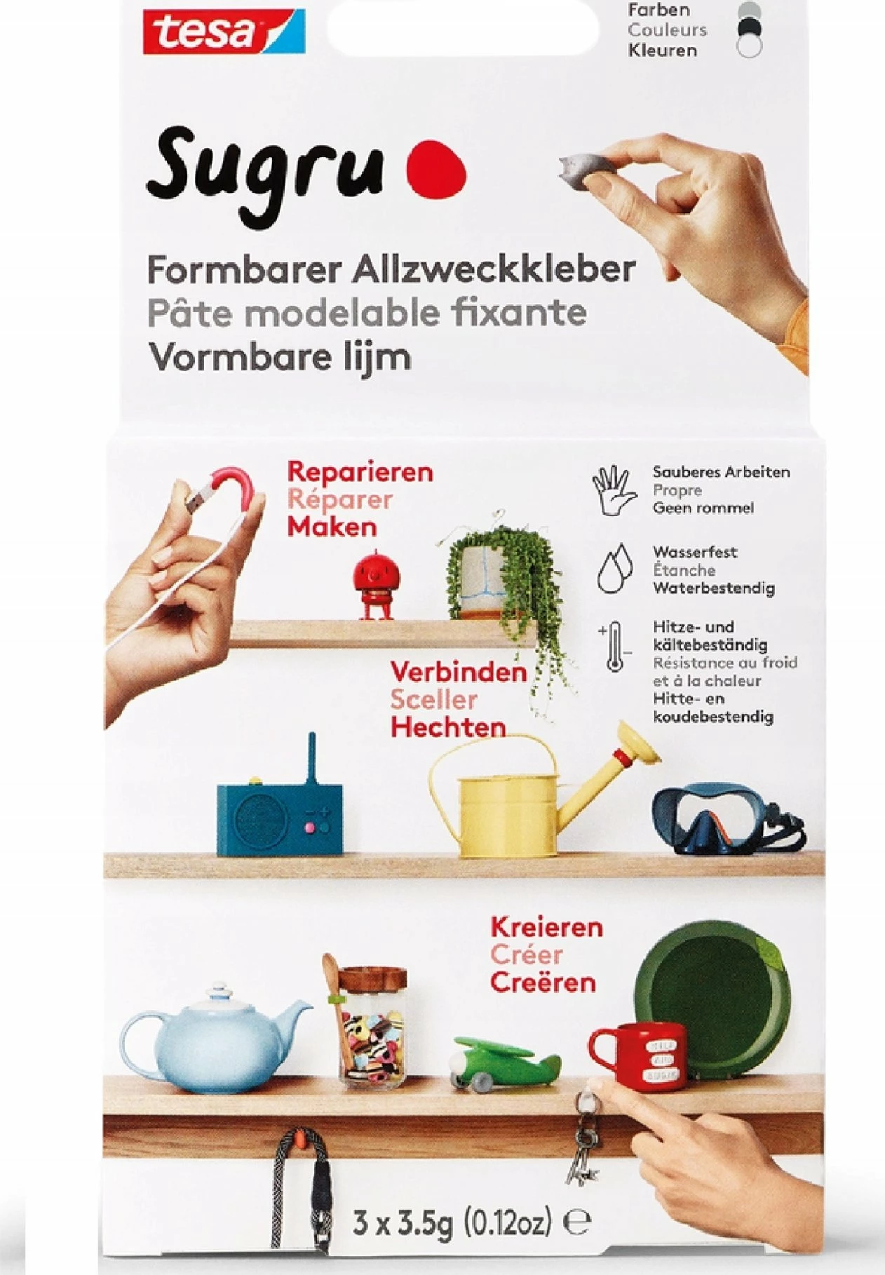 Ngjitës modelues tesa Sugru Original Formula 3x3.5 g, set 3 copë (zi/bardhë/gri)