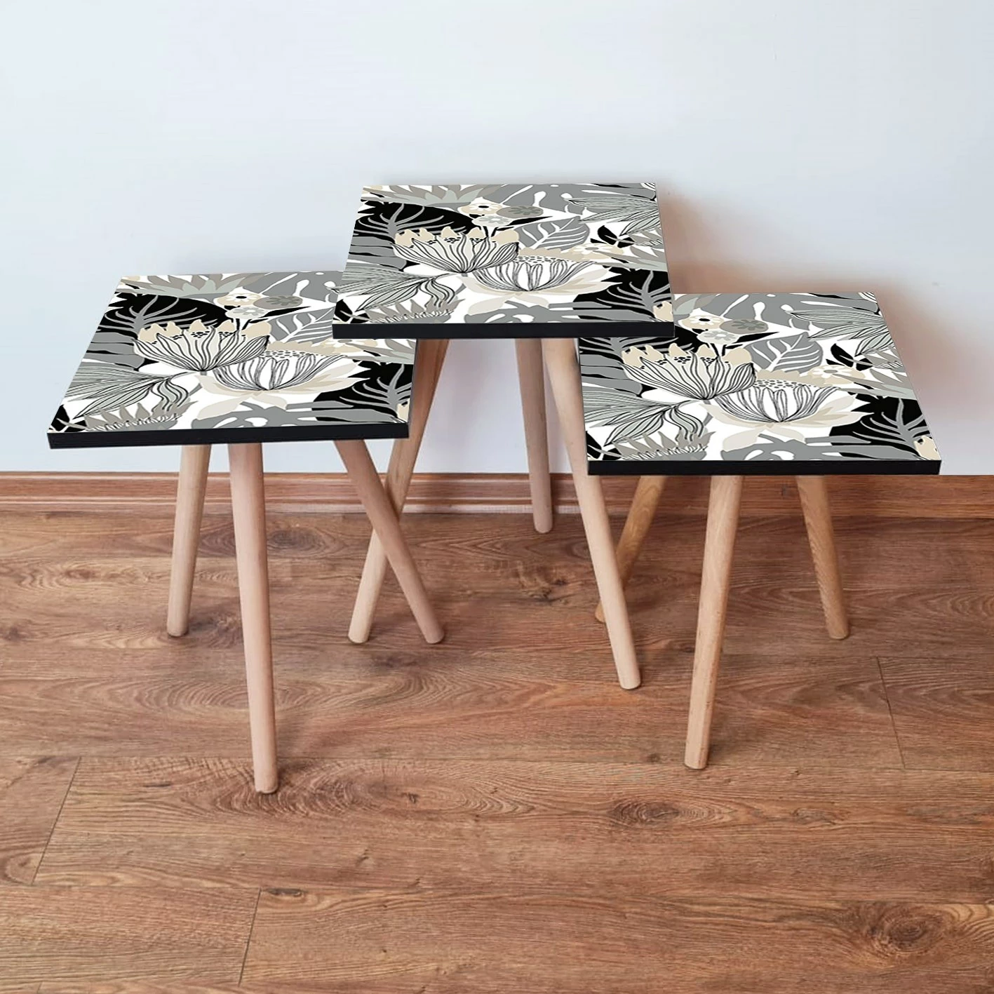 Set tavolinash ndihmëse, 3 copë, Skye Decor, 3Shp213, ngjyrë bardhë/zezë/bezhë