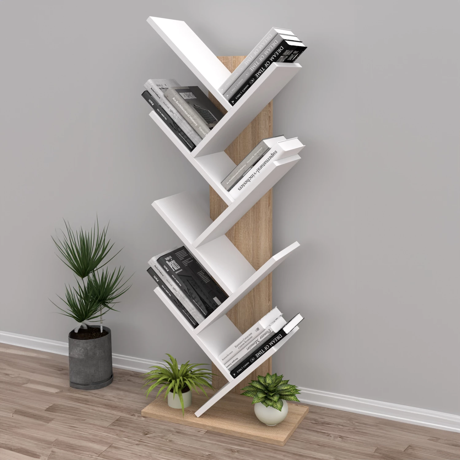 Raft librash modern LIANA FH18193.03 melaminë, ngjyrë sonama-bardhë, 53x27x138 cm