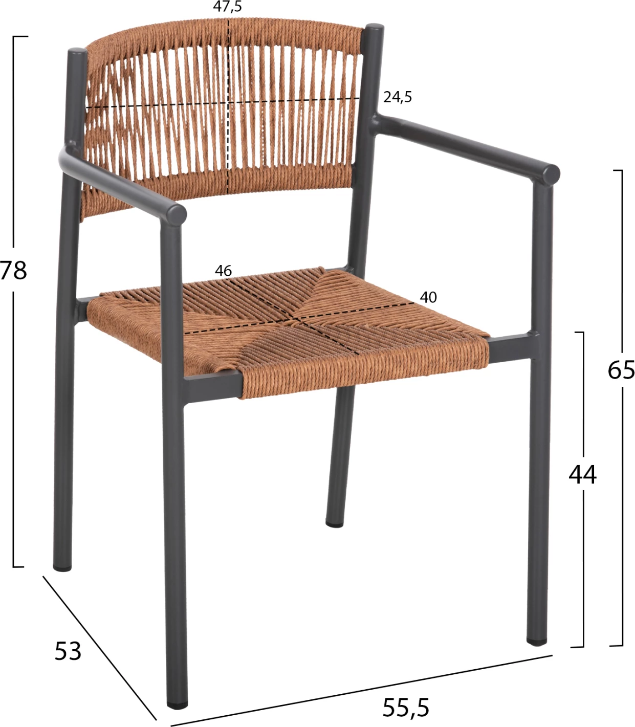 Karrige alumini STER FH5786.12, ngjyrë antracit, ratan sintetik, 55,5x53x78H cm