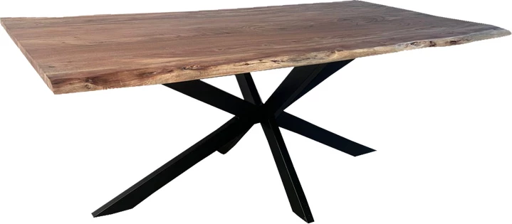 Tavolinë Miles dru akacie masiv trashësi 3.7-4cm ngjyrë natyrale me këmbë metali të zeza 200x100x76cm