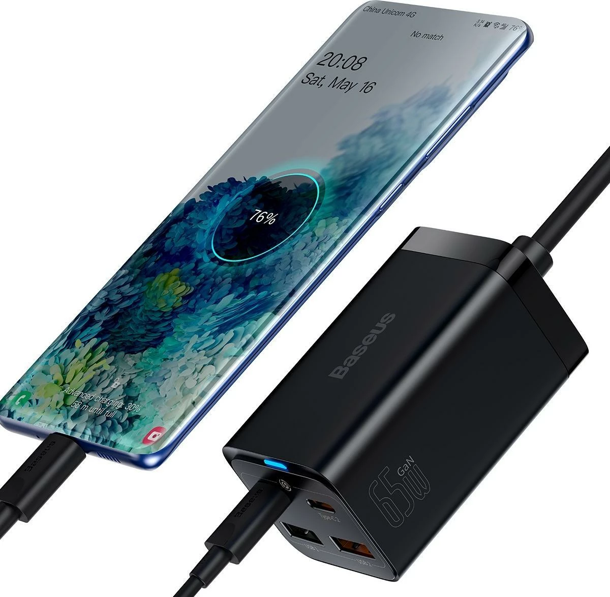Karikues Baseus GaN3 Pro CCDK65E 65W 2x USB-C 2x USB-A me kabllo USB-C në USB-C 1m, i zi (CCGP040101)