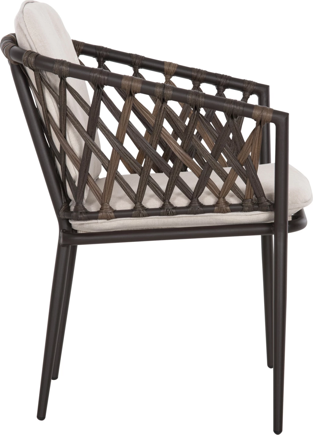 Karrige alumini BOLLY FH6080, kornizë kafe-sintetik ratan, jastëkë kafe-bezhë, 58.5x67x86H cm, set prej 4 copë