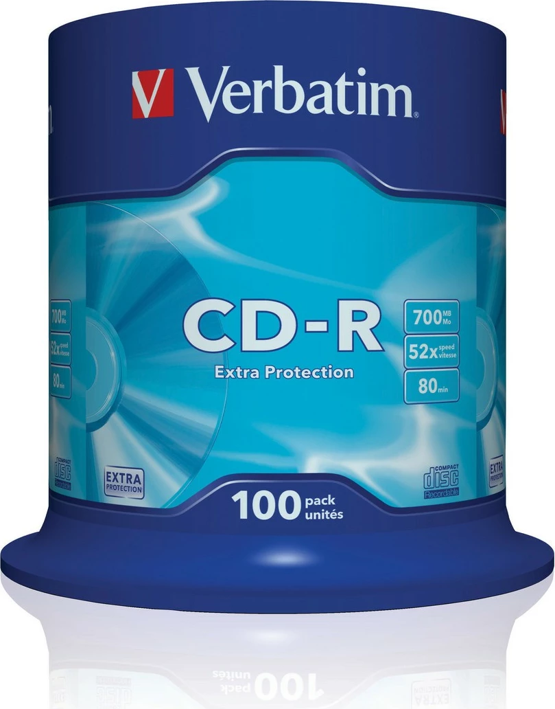 CD-R Verbatim 43411, 700MB, 52x, 100 copë, Cake Box