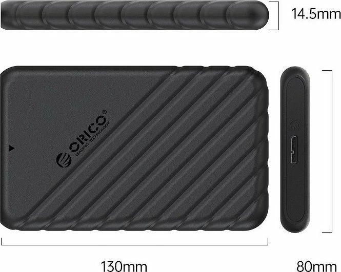 Kasë e jashtme për disk 2.5" Orico SATA USB 3.2 Gen 1, micro-B, deri 6TB, e zezë, me kabllo