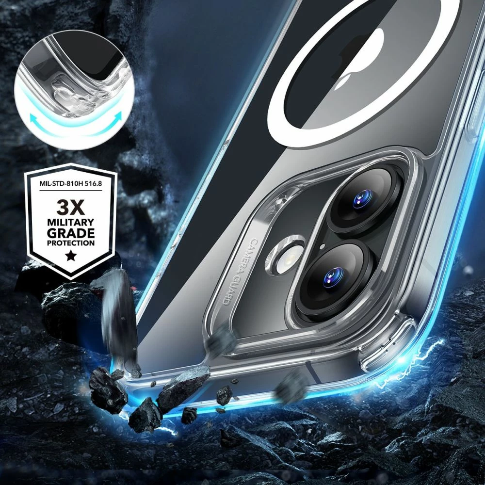 Mbështjellës ESR Classic Hybrid HaloLock me MagSafe dhe xham të temperuar për iPhone 16, Transparent