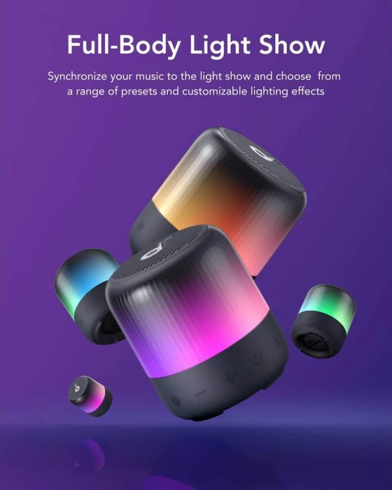Altoparlant portativ ANKER Soundcore Glow Mini A3136G11, 8W, Bluetooth 5.3, IP67, 12 orë bateri, 360° tingull, RGB ndriçim, zi
