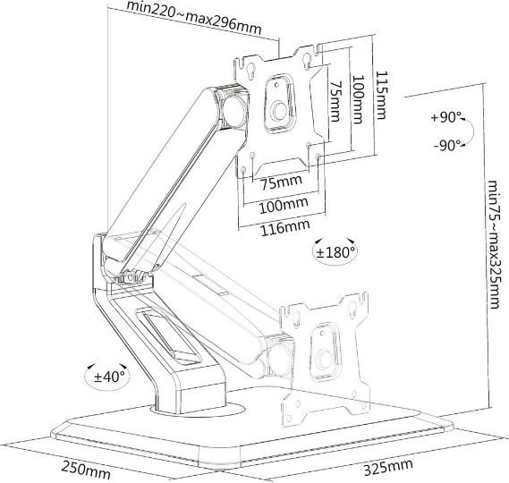 Mbajtëse monitori Techly ICA-LCD 35TS, për tavolinë, 17-32", 10kg, e zezë