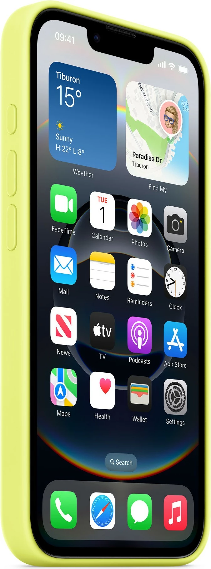 Mbështjellës silikon për celular Apple iPhone 16, neon e verdhë
