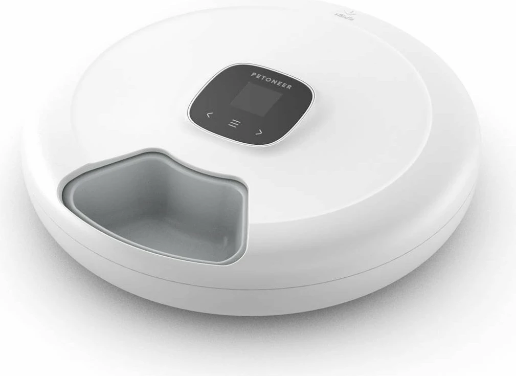 Shpërndarës ushqimi për kafshë Petoneer NutriSpin, 6 ndarje, kontroll me aplikacion, i bardhë