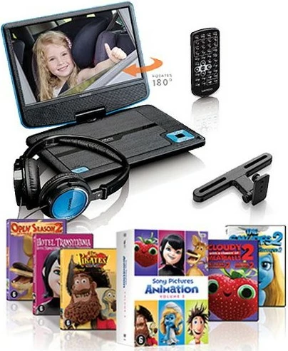 DVD Player portativ Lenco DVP-910, 9 inç, USB, me kufje, kaltër/zi