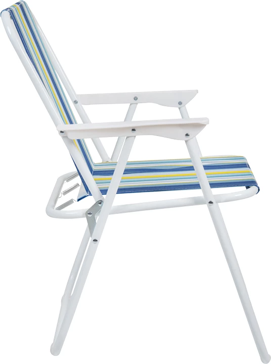 Karrige palosëse për plazh e kamping, material çeliku i bardhë, pëlhurë me vija blu, Jette, 53x56x73cm