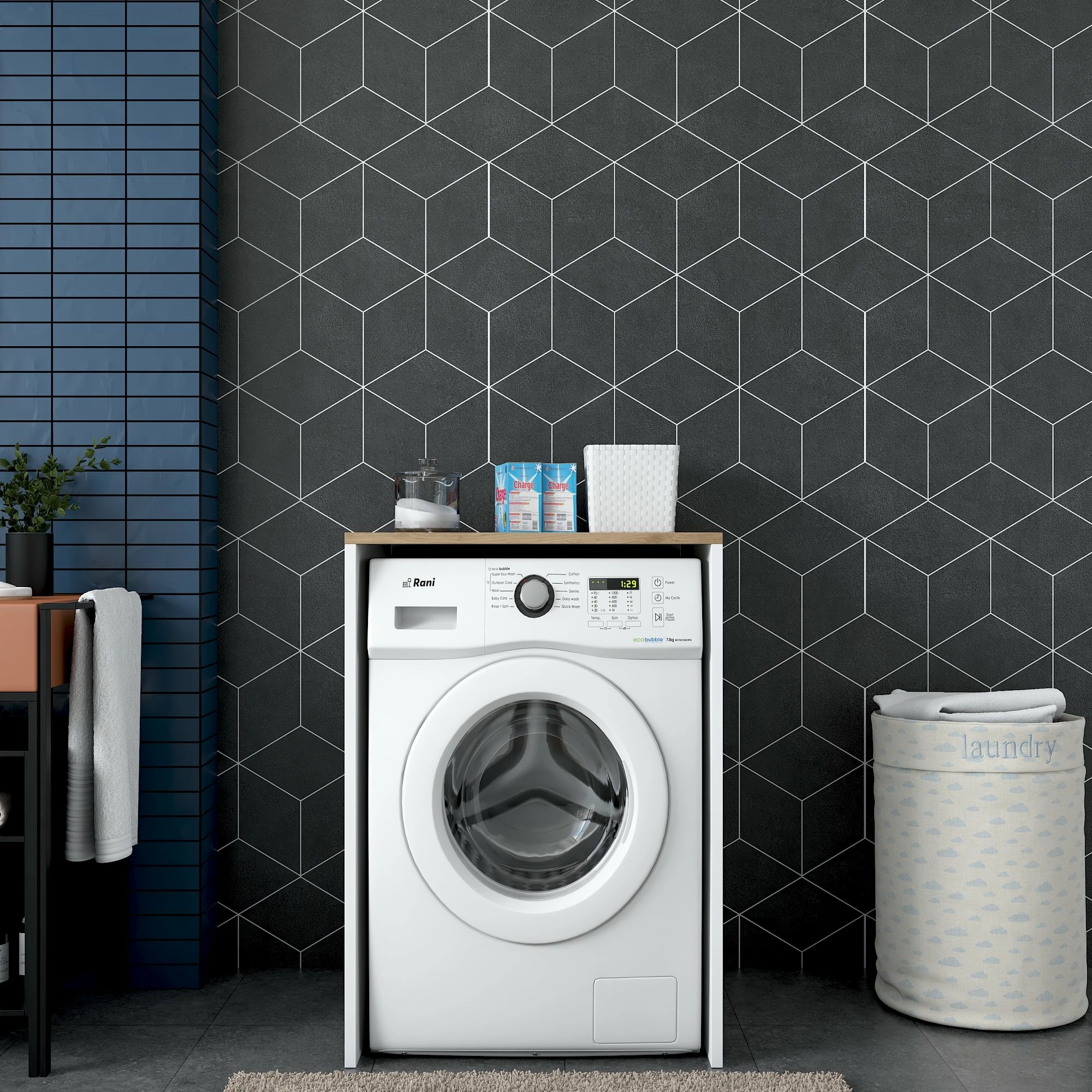 Dollap për lavatriçe, ngjyrë arrë dhe e bardhë, Hanah Home KD103 - 2341