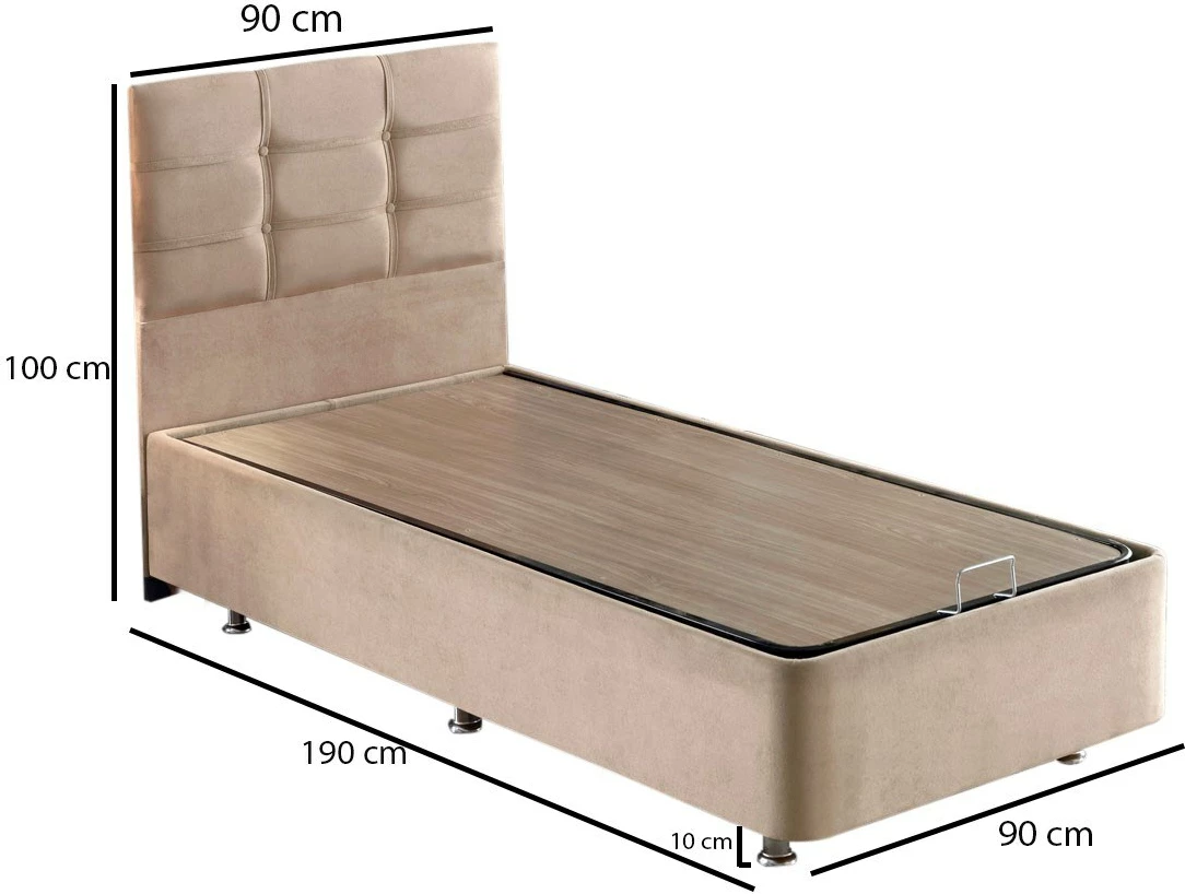 Baza dhe shtrati njësh me komodinë, ngjyrë kafe e çelët, Polo, 90x190cm