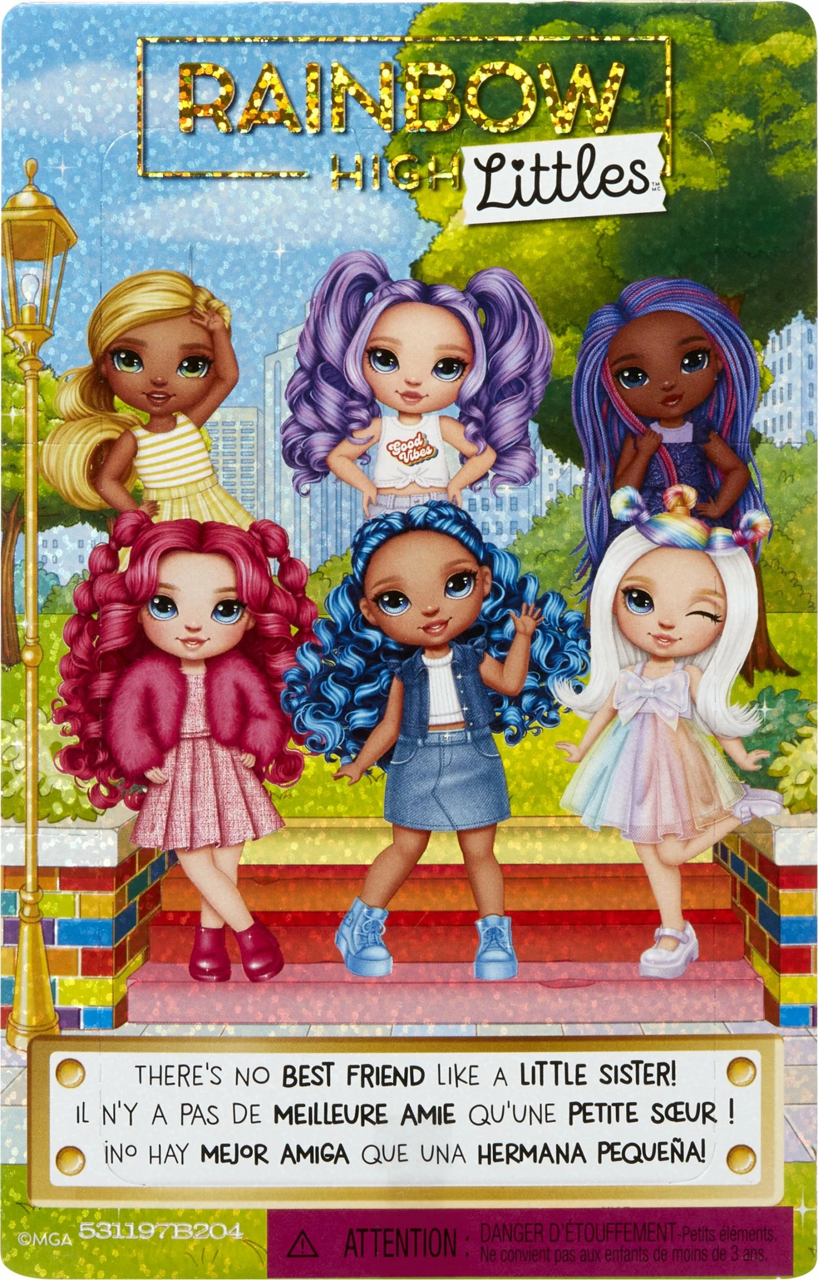 Kukull MGA Rainbow High Littles Sapphire, set me pet dhe çantë, blu