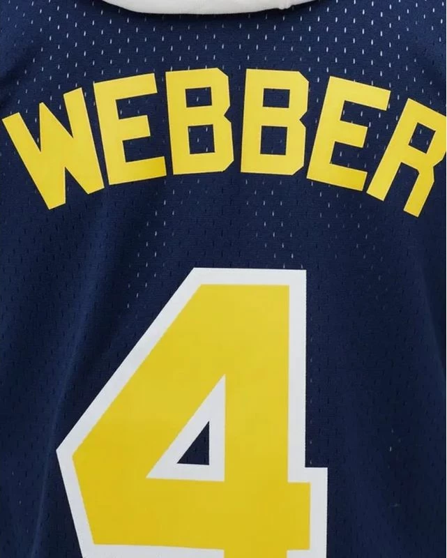 Fanellë për meshkuj Mitchell & Ness NCAA Swingman Road Jersey Michigan1991 Chris Webber, blu marine