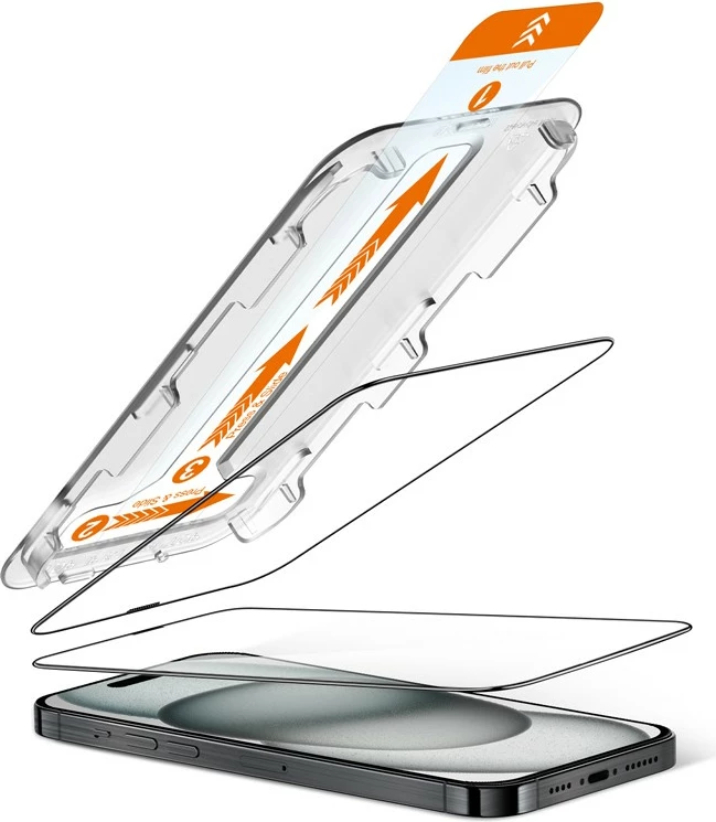 Xham i temperuar CRONG EasyShield 2-Pack për iPhone 16 / iPhone 15, 2 copë, kornizë e zezë