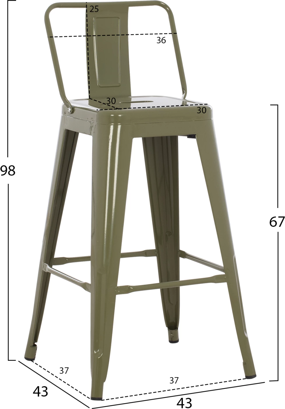 Karrige për bar, mesatare, metalike, ngjyrë ulliri e errët, FH8574.03, 42x42x98 cm