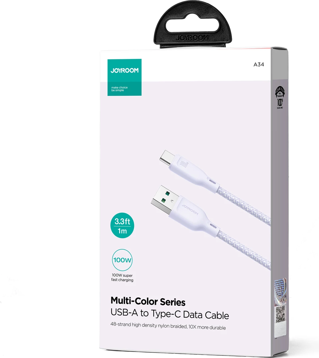 Kabllo Joyroom Multi-Color Series S-A34, USB-A në USB-C, 100W, 1m, Vjollcë