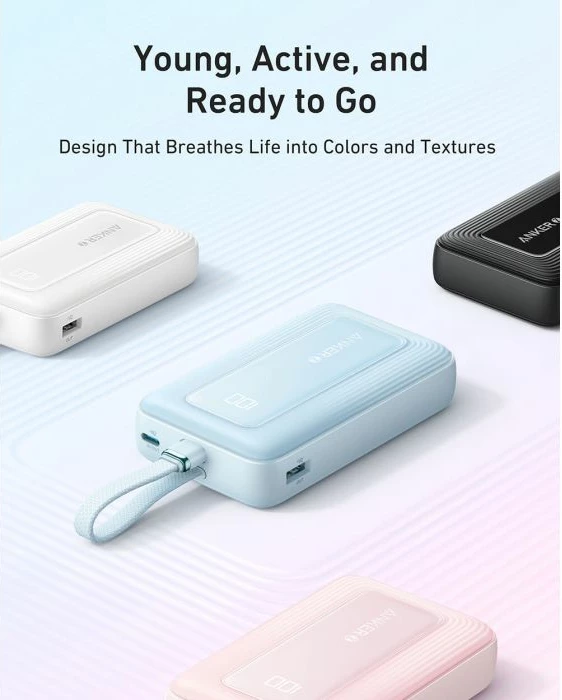 Powerbank Anker Zolo A1688H11 10000 mAh 30W me kabllo USB-C të integrume, e zezë