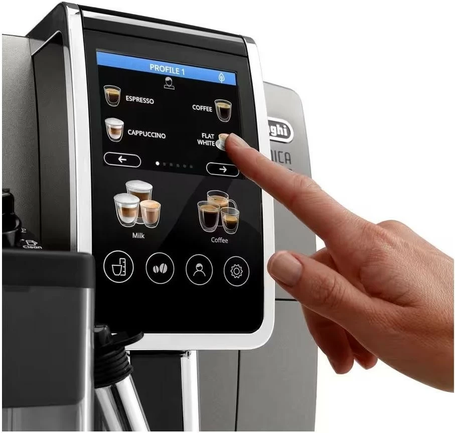 Aparat kafeje DeLonghi Dinamica Plus ECAM 380.95.TB, 1450W, ekran me prekje 3.5\" TFT, depo kokrrash 300g, e zezë