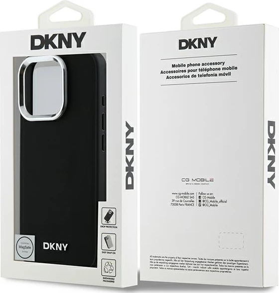 Mbështjellës DKNY Plain Silver Logo MagSafe për iPhone 16 Pro Max, i zi