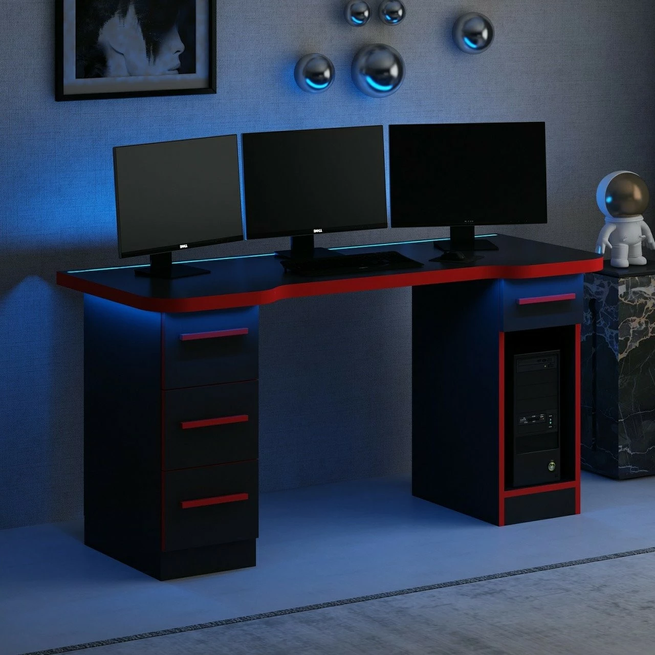 Tavolinë gaming Skye Decor, Phoenix 5, e zezë-kuqe