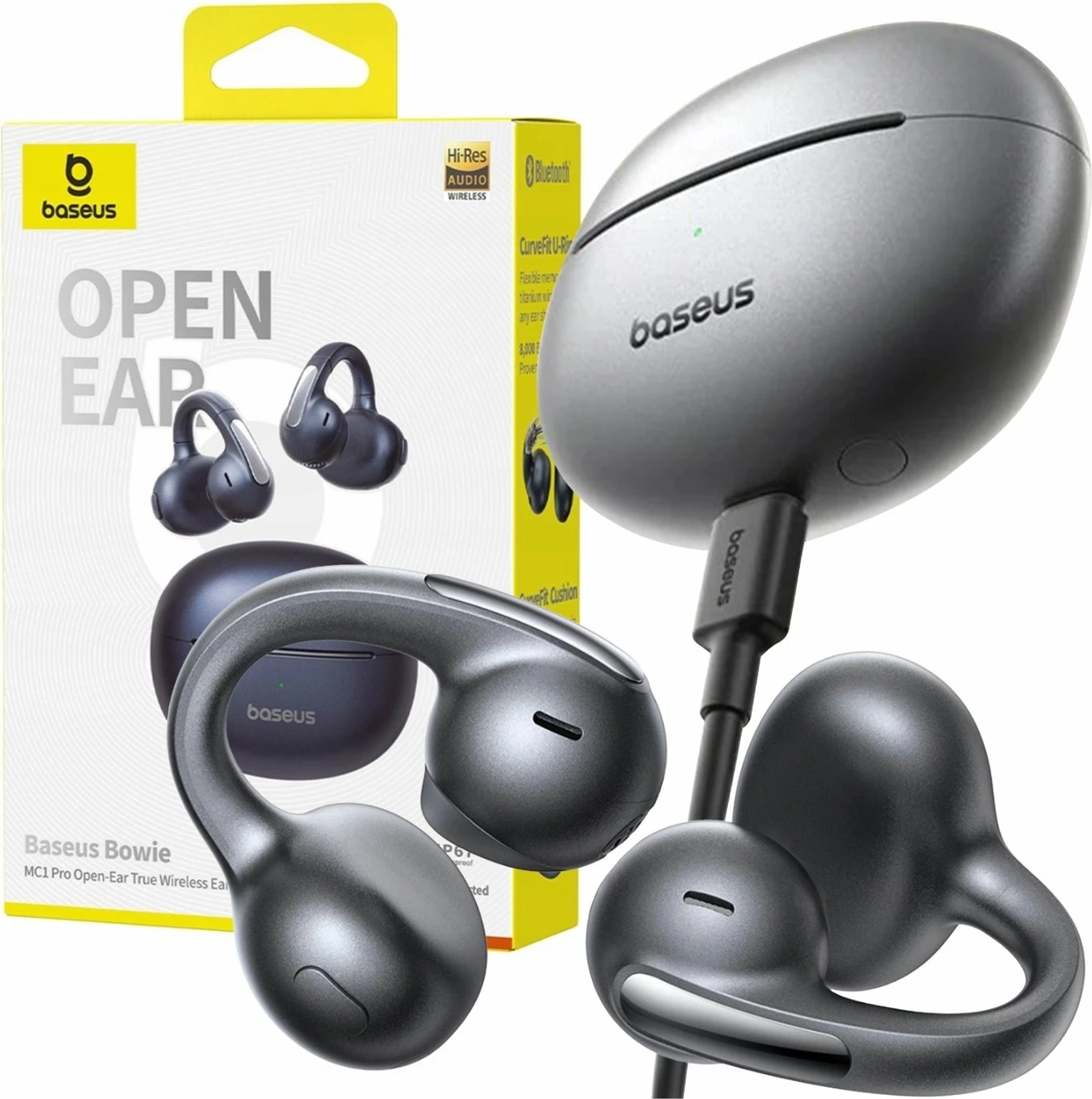 Kufje Baseus Bowie MC1 Pro OWS, Bluetooth 6.0, open-ear, IP67, deri 40h, me mikrofon, të zeza, me kuti karikimi