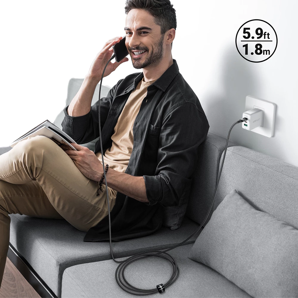 Kabllo Acefast C4-01, USB-C në Lightning, 1.8m, 30W, e zezë