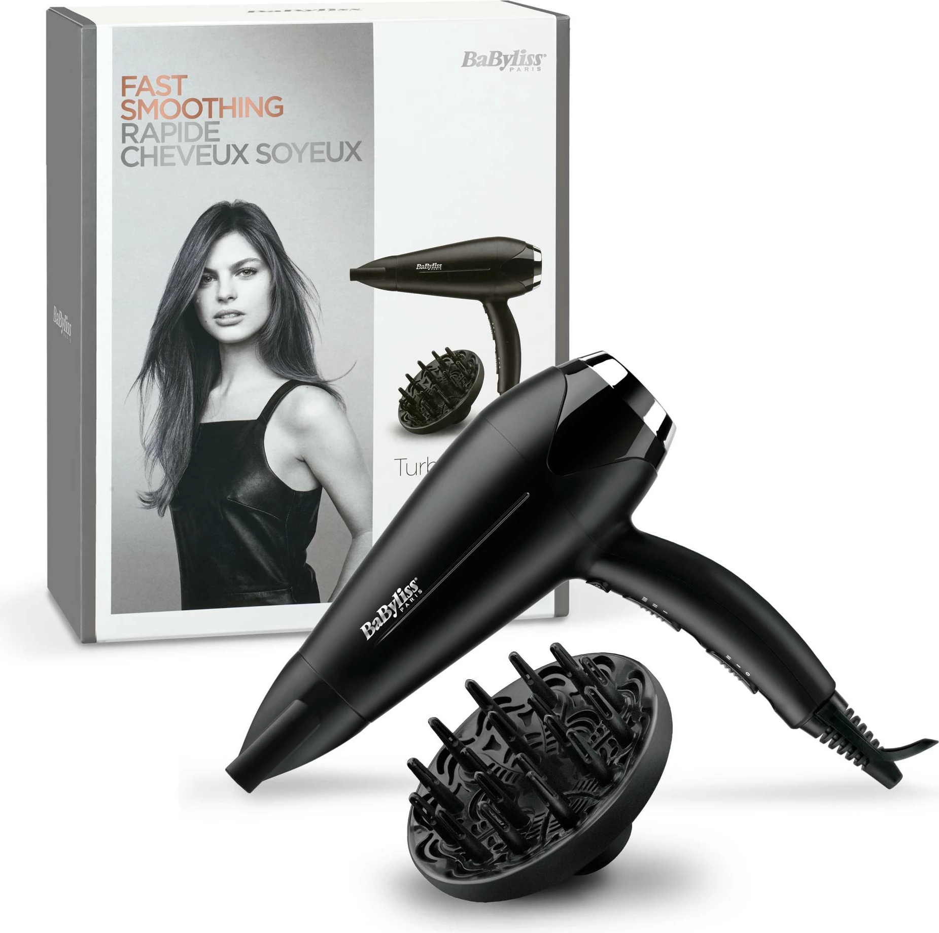 Tharëse flokësh BaByliss D572DE 2200W, motor DC, jonizim, me difuzor + gryke koncentratori, e zezë