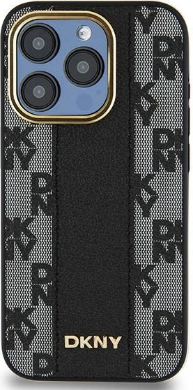 Mbështjellës DKNY Leather Checkered Mono Pattern MagSafe për iPhone 15 Pro, i zi