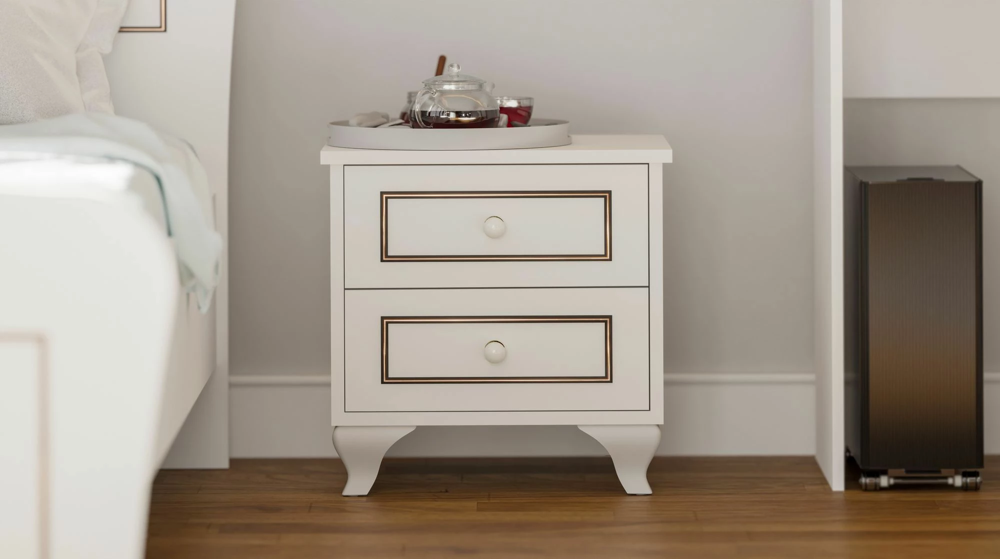 Komodinë nate Skye Decor, Rb-103, ngjyrë e bardhë mat