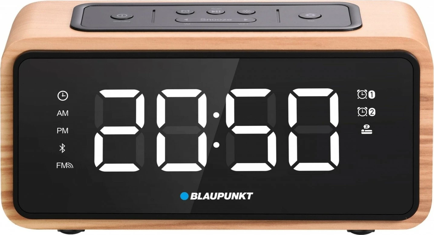 Orë alarmi Blaupunkt CR65BT me Bluetooth dhe radio FM, e zezë me pamje druri