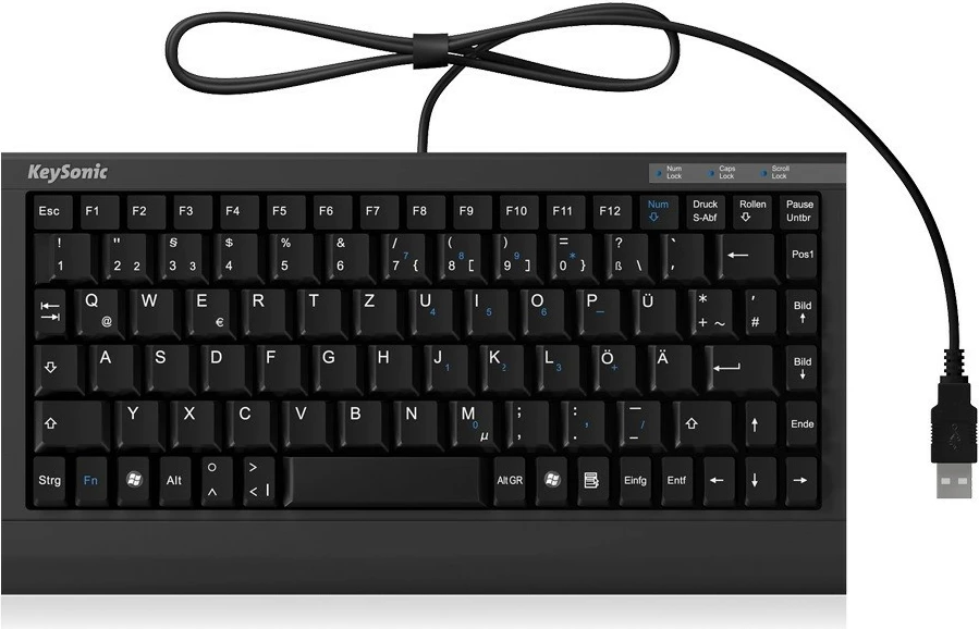 Tastierë mini KeySonic ACK-595C+, me kabllo, USB/PS2, US layout, e zezë