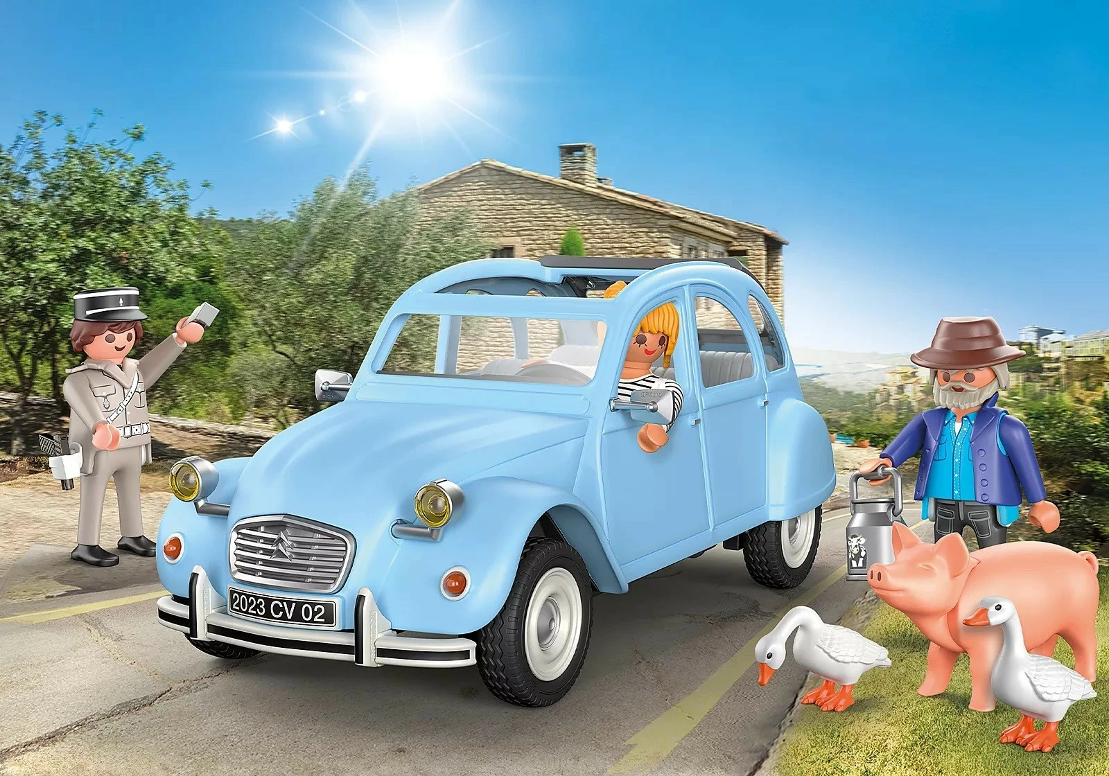 Set lodrash Playmobil Citroën 2CV, 57 pjesë, me figura dhe aksesorë, kaltër