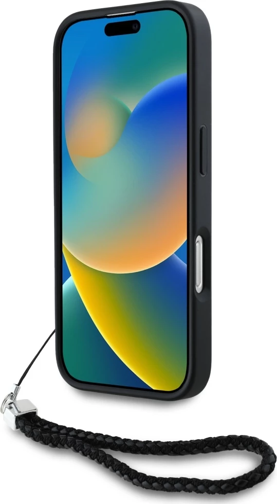 Mbështjellës Karl Lagerfeld Quilted Initial Logo & Chain Strap për iPhone 16 Pro, i zi