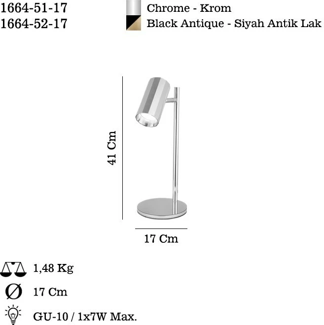 Llambë tavoline Opviq, Oktano - 51-17, krom