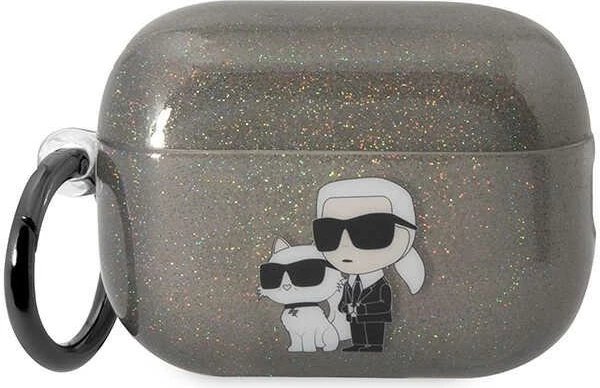 Mbështjellës Karl Lagerfeld KLAP2HNKCTGK për AirPods Pro 2, Glitter Karl&Choupette, i zi