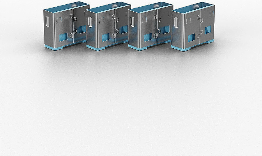 Portashlës USB Type-A Lindy, set 4 copë, me çelës, gri/blu