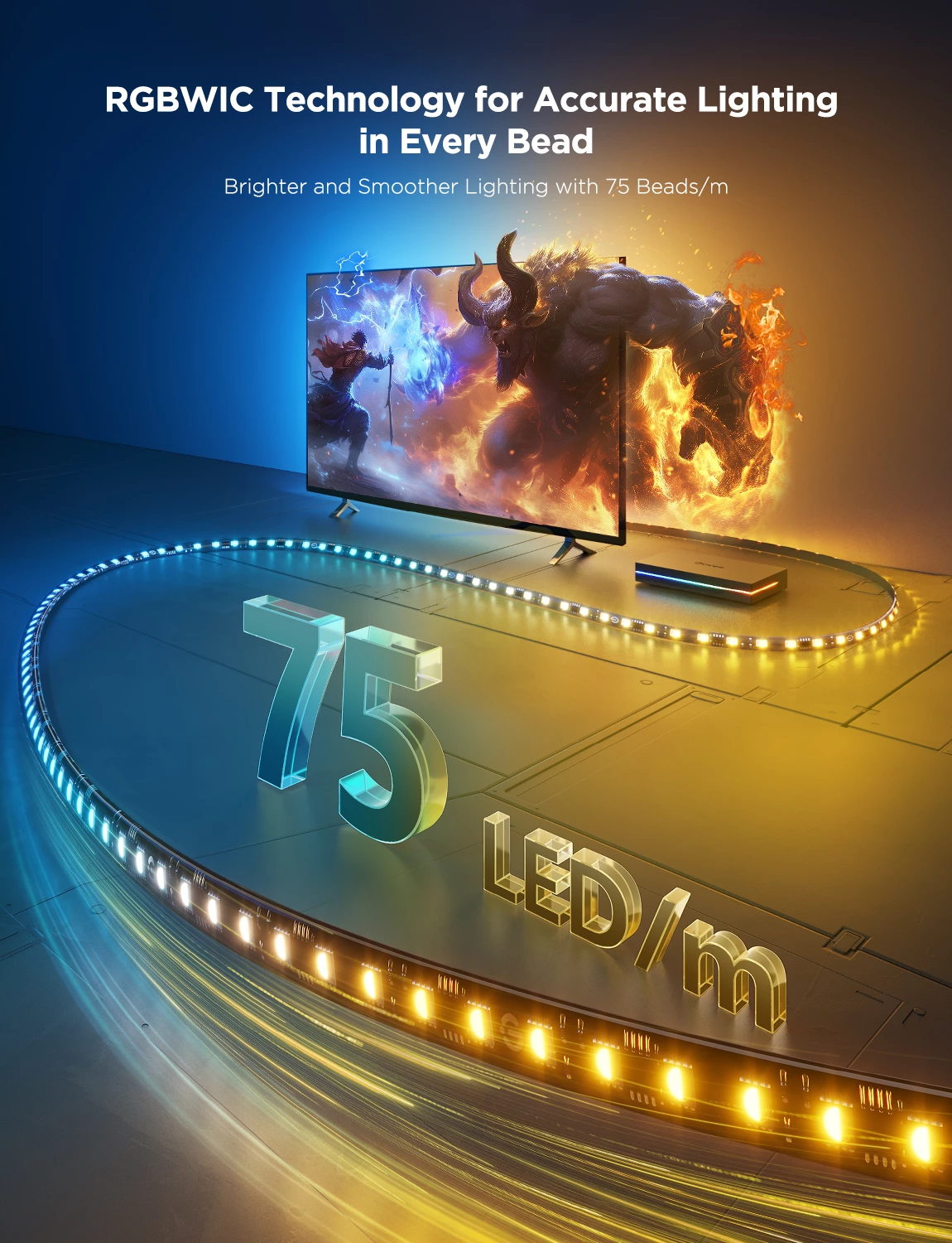 Sync box Govee Smart AI Sync Box Kit 2 për TV 55-65", HDMI 2.1 (8K/60Hz, 4K/144Hz), kit me shirit LED, e zezë