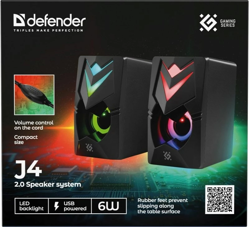 Altoparlantë Defender J4 2.0, 6W, me LED, për PC, të zinj
