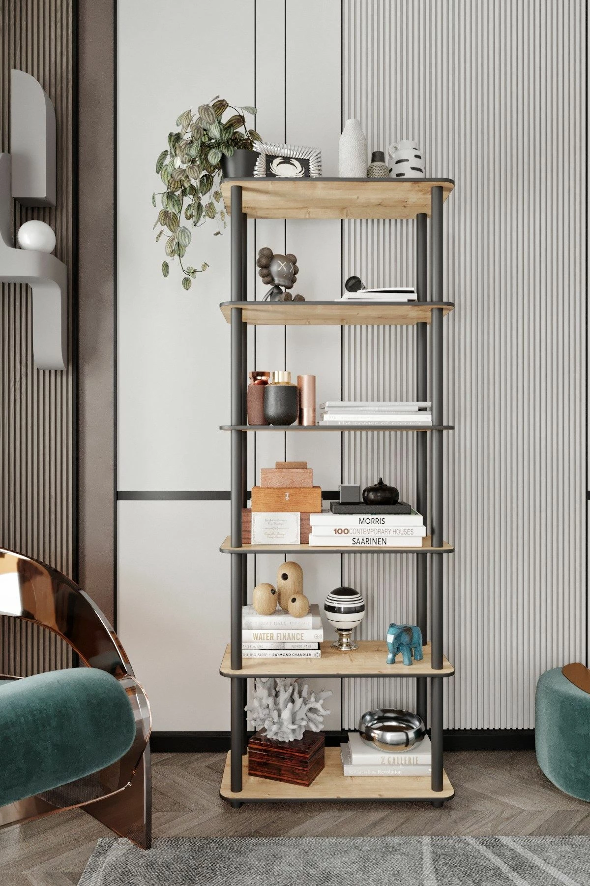 Raft librash Hanah Home, 6 ndarje, ngjyrë lisi