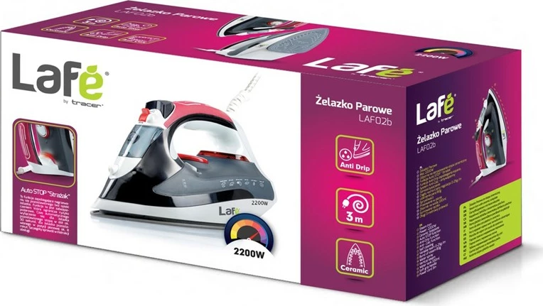 Hekur me avull Lafe LAF02b, 2200W, Qeramik, Zi/Kuq