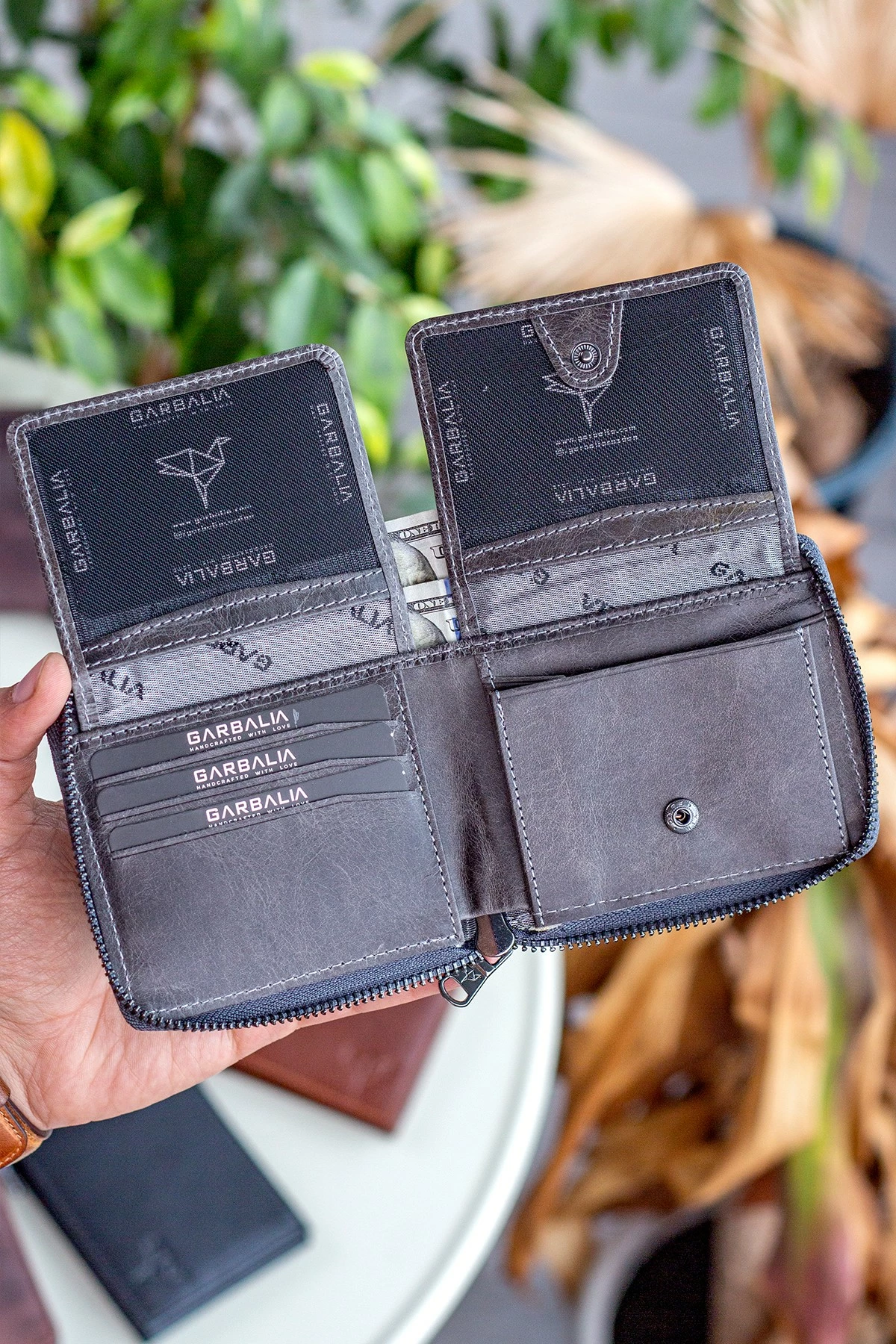 Portofol uniseks, lëkurë natyrale, ngjyrë gri, Zoozie Bags, Carole, 11x2x9 cm