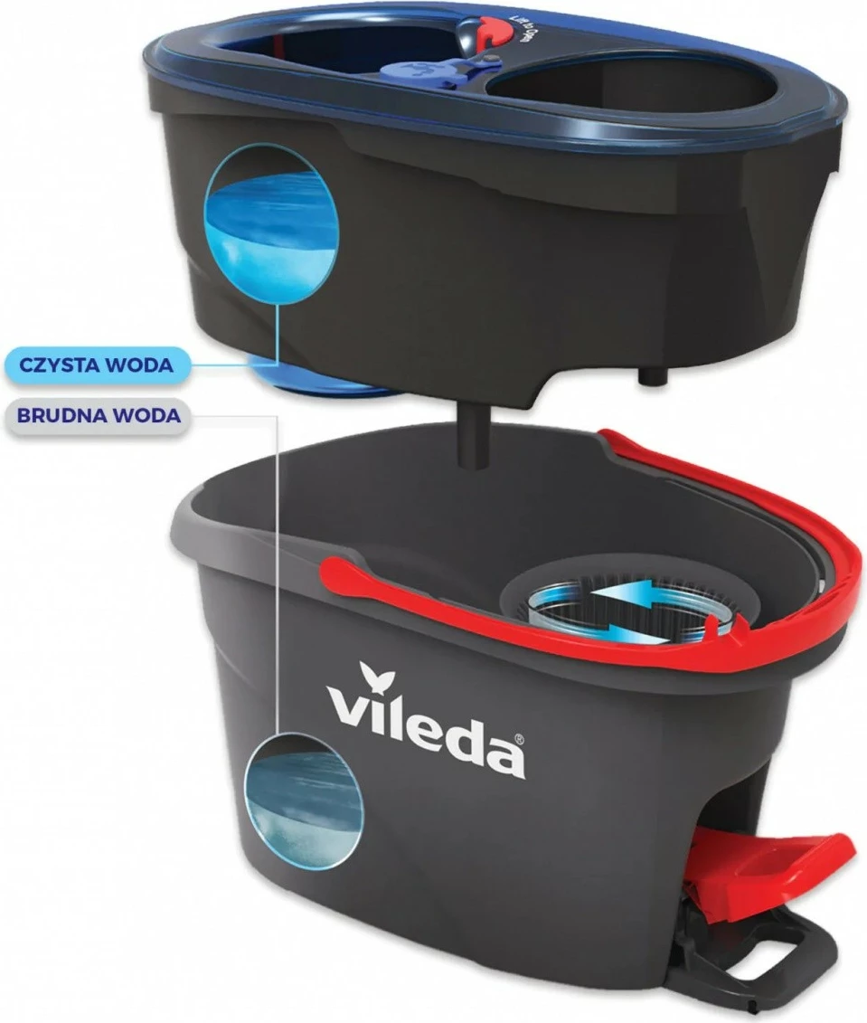 Mop Vileda H2Pro Spin me kovë dy dhoma, 178332, zi/blu/kuqe