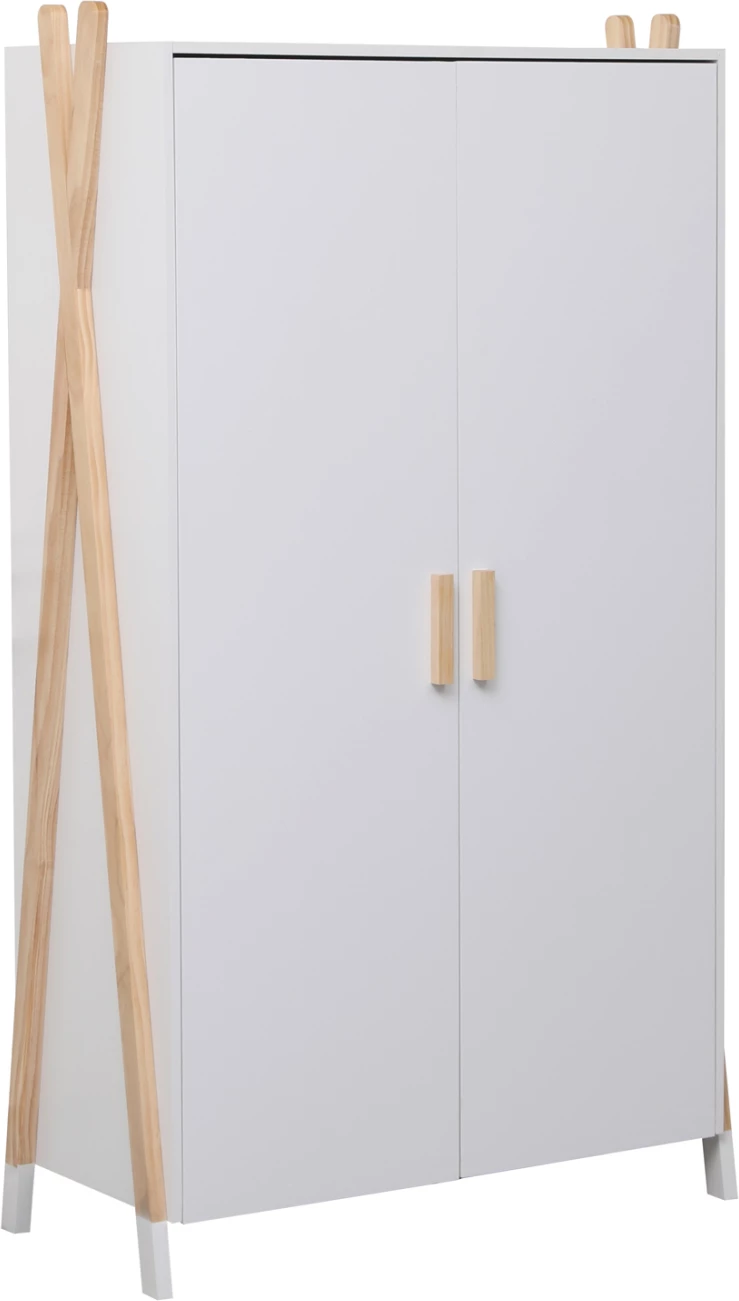 Dollap për fëmijë PASCHAL, ngjyrë e bardhë, këmbë prej druri pishe, 96x44x170cm